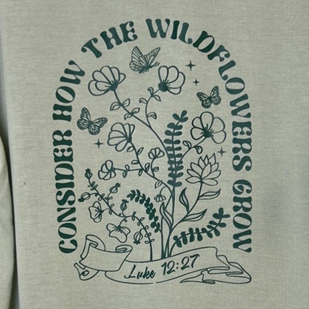 New Hand Printed Mens XL Consider How The Wildflowers Grow Short Sleeve T Shirt - Picture 2 of 6